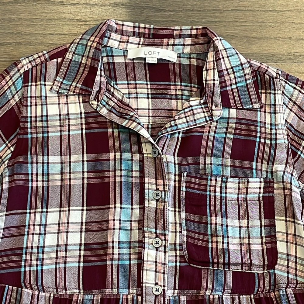 LOFT Petite Plaid Shirtdress - Size XSP - Picture 3 of 7